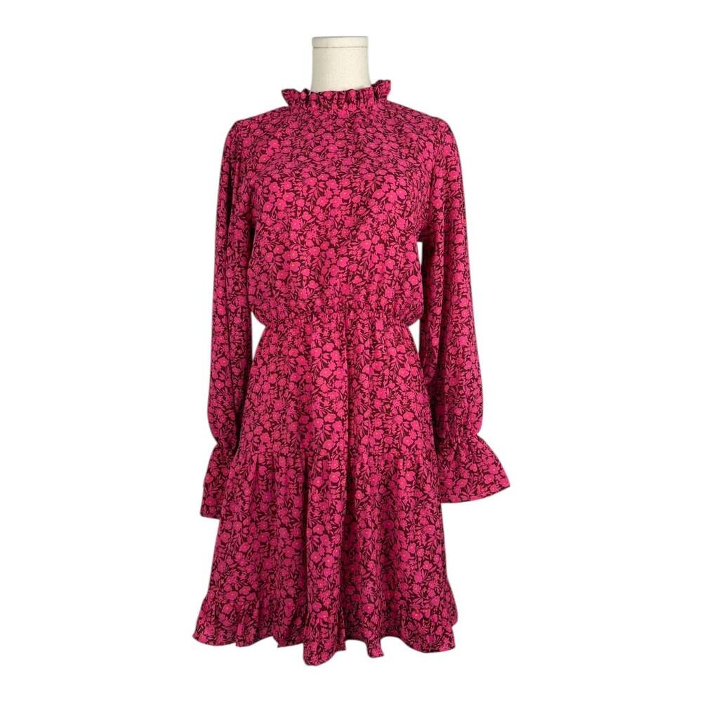 Haptics Pink  Floral Ruffle Neck Tiered Mini Dress, Size S NWOT